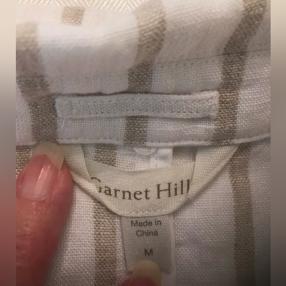 NWOT Garnet Hill Washed Linen Two Button Blazer in Natural with Khaki Stripe - Picture 3 of 8